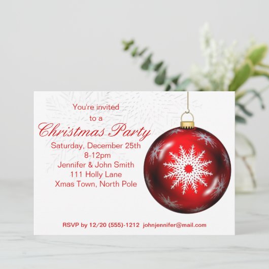 レッドホワイトヴィンテージエレガントクリスマスオーナメントパーティー 招待状 (スタンド正面)