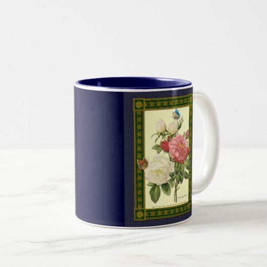 レッドホワイトヴィンテージ植物学バラコーヒーマグ ツートーンマグカップ (正面右)