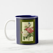 レッドホワイトヴィンテージ植物学バラコーヒーマグ ツートーンマグカップ (左)