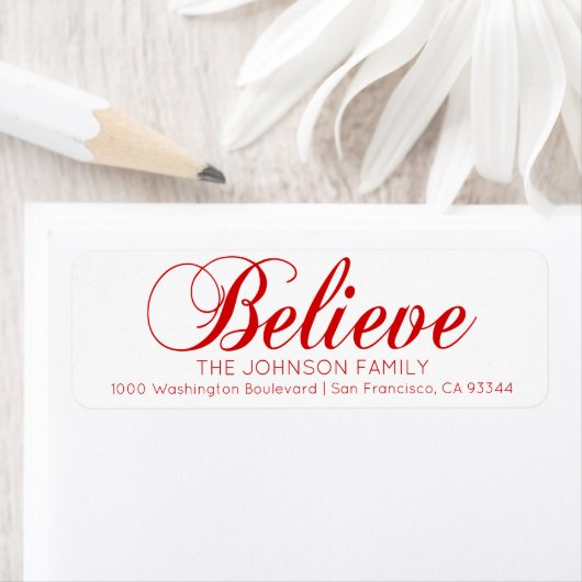 レッドホワイト信じメリークリスマス差出人住所 ラベル (インサイチュ)