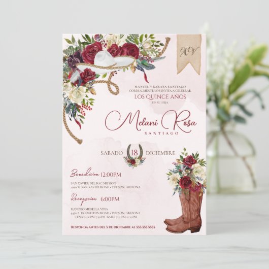 レッドホワイト冬バラシャルロスペインのキンセアニェラ 招待状 (スタンド正面)