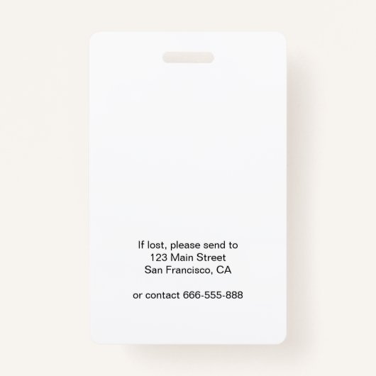 レッドホワイト医療病院の写真ID バッジ (裏面)