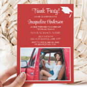 レッドホワイト卒業キャップ大学のトランクパーティー写真 招待状