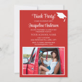 レッドホワイト卒業キャップ大学のトランクパーティー写真 招待状 (正面)
