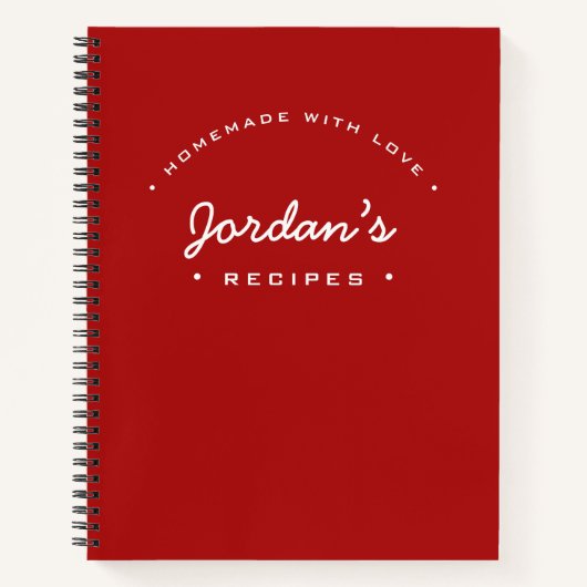 レッドホワイト名前をカスタムするホームメイドウィズラブレシピ ノートブック (正面)