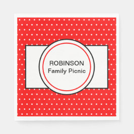 レッドホワイト水玉模様ファミリーピクニック スタンダードランチョンナプキン