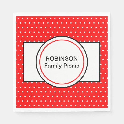 レッドホワイト水玉模様ファミリーピクニック スタンダードランチョンナプキン (正面)