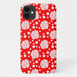 レッドホワイト水玉模様フローライラストレーションデザイン iPhone 11 ケース