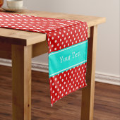 レッドホワイト水玉模様ブライトアクアリボンモノグラム ショートテーブルランナー (インサイチュ)