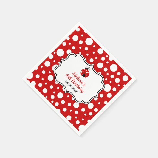 レッドホワイト水玉模様ラディバグフレーム子供の誕生日 スタンダードカクテルナプキン (角)