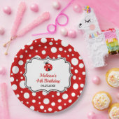 レッドホワイト水玉模様ラディバグフレーム子供の誕生日 ペーパープレート (パーティー)