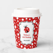 レッドホワイト水玉模様ラディバグフレーム子供の誕生日 紙コップ (裏面)
