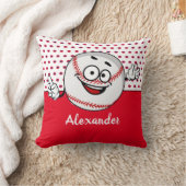 レッドホワイト野球おもしろい顔モノグラム名 クッション (ブランケット)