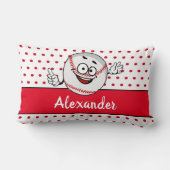 レッドホワイト野球おもしろい顔モノグラム名Lumbar ランバークッション (裏面)