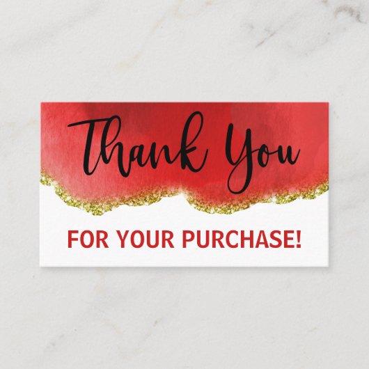 レッドホワイト金ゴールドアゲートグリッターありがとうご注文 名刺 (正面)