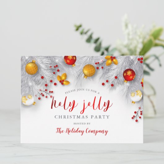 レッドホワイト金ゴールドオーナメント企業のクリスマスパーティー 招待状 (スタンド正面)