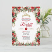 レッドホワイト金ゴールドホリデーフローラウィンターキンセニェラ 招待状 (スタンド正面)