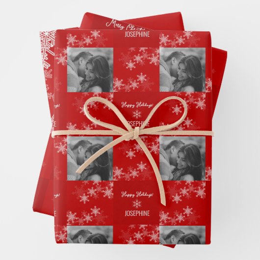 レッドホワイト雪のミニマリスト写真クリスマス ラッピングペーパーシート (インサイチュ)