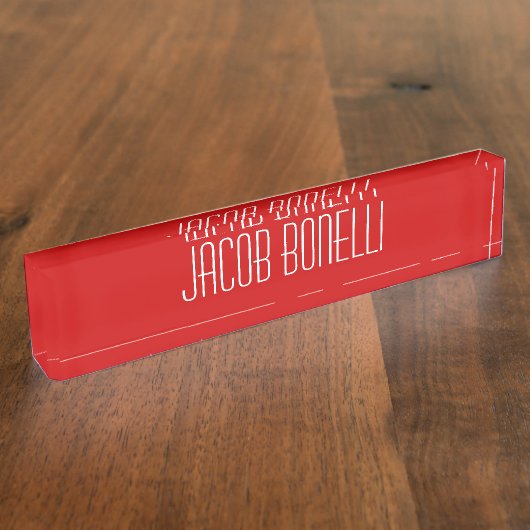 レッドホワイト魅力的な魅力的ビジネス名札 デスクネームプレート (側面)