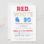レッドホワイト30タイポグラフィ7月30日誕生日4日 招待状 (正面)