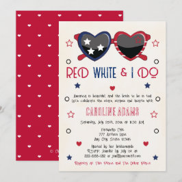 レッドホワイト&アイドーハートサングラスブライダルシャワー 招待状