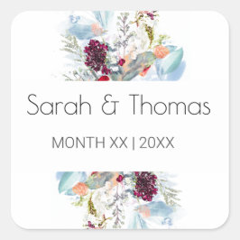 レッドホワイト&オレンジフローラエレガントな結婚式 スクエアシール