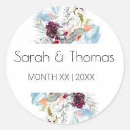 レッドホワイト&オレンジフローラエレガントな結婚式 ラウンドシール