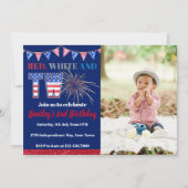 レッドホワイト&ツーフィラクカー誕生日 招待状 (正面)