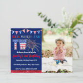 レッドホワイト&ツーフィラクカー誕生日 招待状 (スタンド正面)