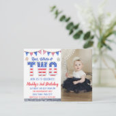 レッドホワイト&ツー7月4日フォト誕生日 招待状 (スタンド正面)