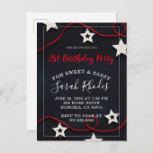 レッドホワイト&ブラックスイートアンドサッシスターズ誕生日 インビテーションポストカード (正面/裏面)