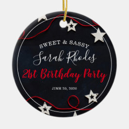 レッドホワイト&ブラックスイートアンドサッシスターズ誕生日 セラミックオーナメント