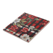 レッドホワイト&ブラックファームハウスフローラチェック タイル (側面)