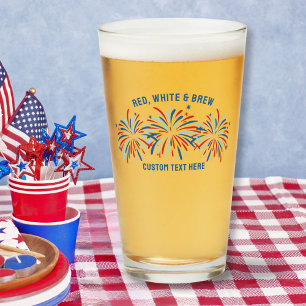 レッドホワイト&ブリュー花火7月4日ビールパイント タンブラーグラス