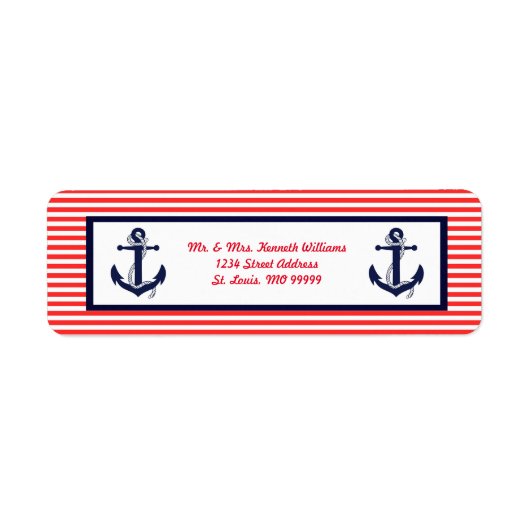 レッドホワイト&ブルーいかり-差出人住所ラベル ラベル (正面)