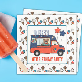 レッドホワイト&ブルーアイスクリームトラックパーティー誕生日 スタンダードカクテルナプキン