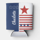 レッドホワイト&ブルースターズ&ストライプパーソナライズされたズ 缶クーラー (正面)