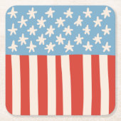 レッドホワイト&ブルースターズ&ストライプファミリーバーベキュー スクエアペーパーコースター (正面)