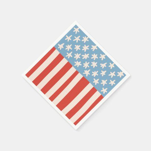 レッドホワイト&ブルースターズ&ストライプファミリーバーベキュー スタンダードカクテルナプキン (角)