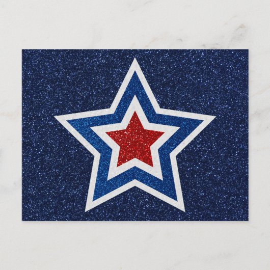 レッドホワイト&ブルースター7月4日グリッター ポストカード (正面)