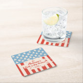 レッドホワイト&ブルースター&ストライプファミリーネームバーベキュー スクエアペーパーコースター (インサイチュ)
