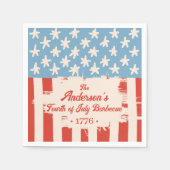 レッドホワイト&ブルースター&ストライプファミリーネームバーベキュー スタンダードカクテルナプキン (正面)