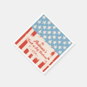 レッドホワイト&ブルースター&ストライプファミリーネームバーベキュー スタンダードカクテルナプキン (角)