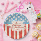 レッドホワイト&ブルースター&ストライプファミリーネームバーベキュー ペーパープレート (パーティー)
