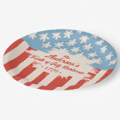 レッドホワイト&ブルースター&ストライプファミリーネームバーベキュー ペーパープレート (アングル)