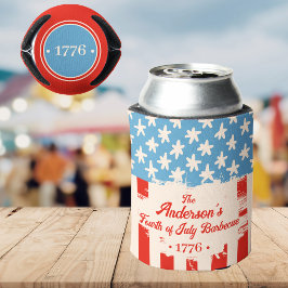 レッドホワイト&ブルースター&ストライプファミリーネームバーベキュー 缶クーラー