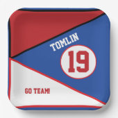 レッドホワイト&ブルースポーツテーマ紙プレート ペーパープレート (正面)