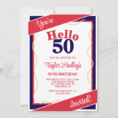 レッドホワイト&ブルーハロー50th誕生日招待状 招待状 (正面)