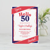 レッドホワイト&ブルーハロー50th誕生日招待状 招待状 (スタンド正面)