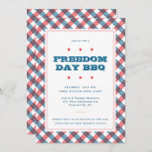 レッドホワイト&ブループレイド7月4日BBQ 招待状 (正面/裏面)
